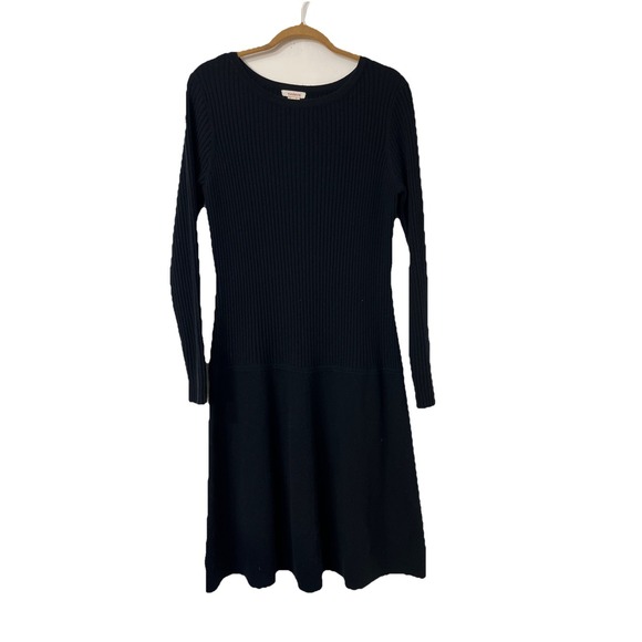 Sundance Dresses & Skirts - Sundance Tierney Merino Wool Sweater Drop Waist Ribbed Midi Dress Black Large